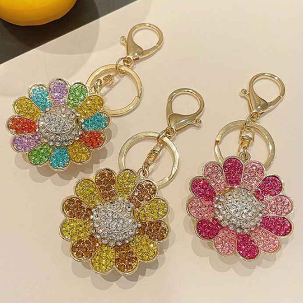 Takashi Murakami Style Rhinestone Flower Keychain/Bag Charm NWT